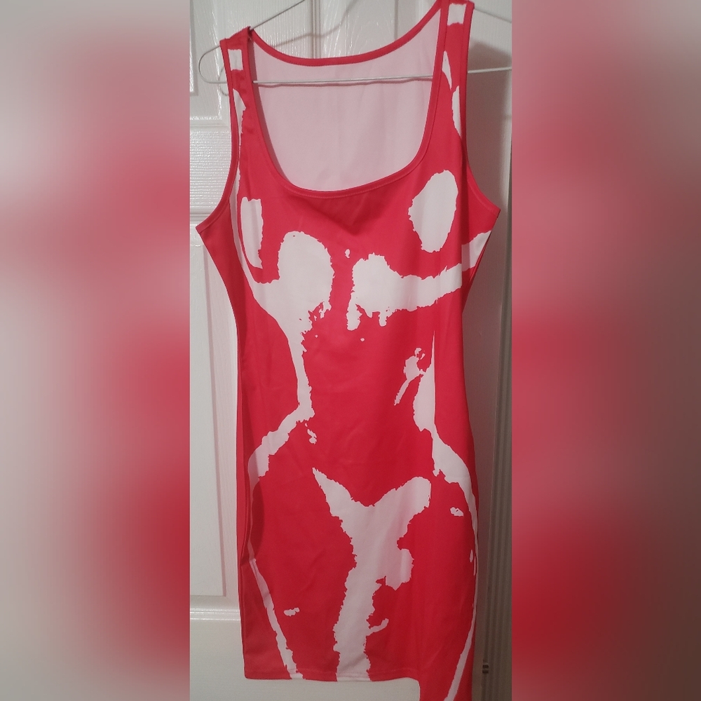 Red and White Abstract Print Dress. NWOT